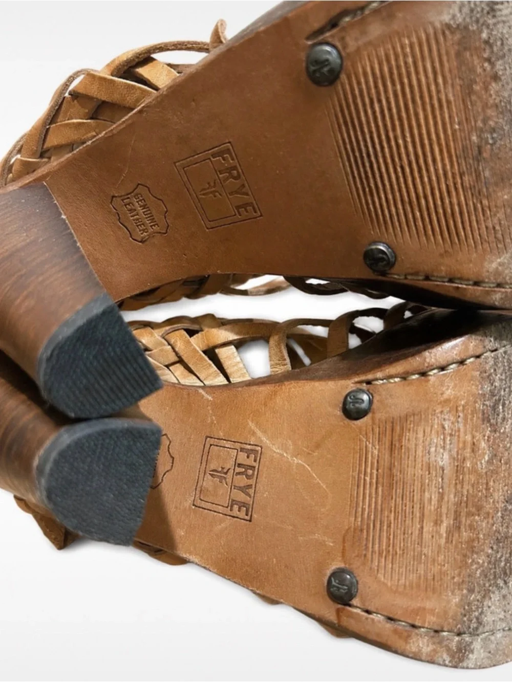 Frye Joy Huarache Slingback Platform Heels Tan Cognac Leather Women’s 8.5 B